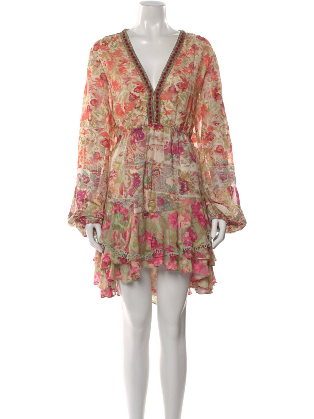 Hemant & Nandita Ruffle V-Neck Floral Mini Dress